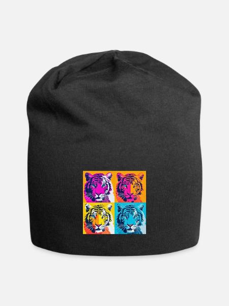 Bunte Tigermajestät: Lebendiges Pop-Art-T-Shirt - Jersey-Beanie - Schwarz