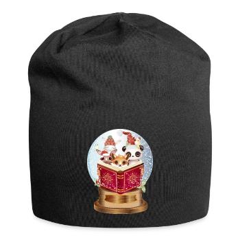 Tiere lesen in einer Schneekugel zu Weihnachten - Jersey-Beanie - Schwarz - Vorne