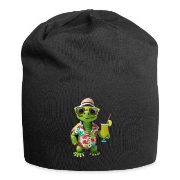 Ne vous dépêchez pas, soyez heureux, mignonne petite tortue tortue - Bonnet en jersey - noir - Devant