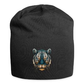 Captivating Op Art Tiger in Blue and Ochre - Jersey Beanie - black - Front
