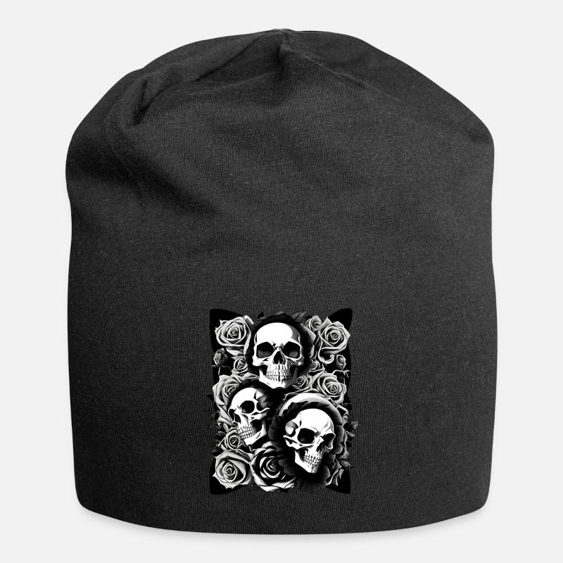 Crâne avec des Roses Fleurs d’horreur de crâne - Bonnet en jersey - noir
