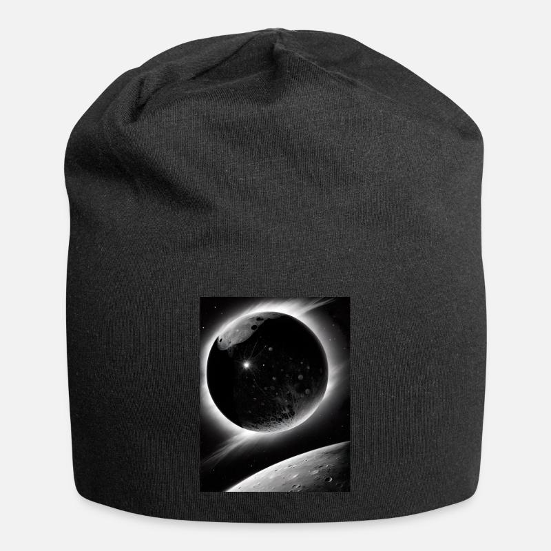 Dark Planet and Moon Solar System Galaxy Star - Jersey Beanie - black
