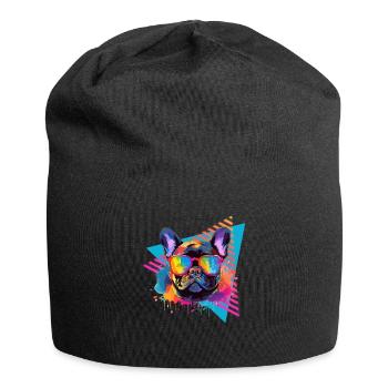 Bunte Französische Bulldogge Sonnenbrille 80er - Jersey-Beanie - Schwarz - Vorne
