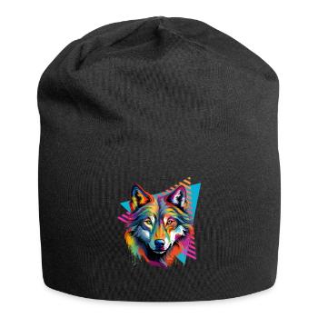 Bunter Wolf Farbspritzer Farbkleckse - Jersey-Beanie - Schwarz - Vorne
