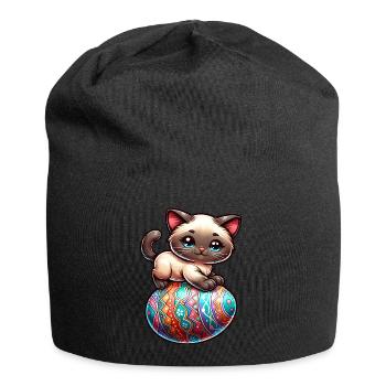 Siamkatze auf Osterei - Jersey-Beanie - Schwarz - Vorne