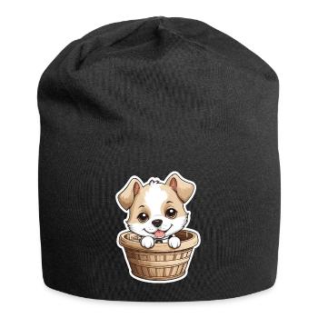 Cute dog in dog basket - Jersey Beanie - black - Front