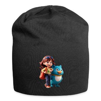 Mädchen mit freundlichem Begleiter - Jersey-Beanie - Schwarz - Vorne