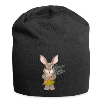 cute rabbit with carrot and shorts - Jersey Beanie - black - Front