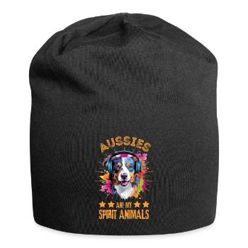 Berger australien coloré avec des écouteurs - Bonnet en jersey - noir - Devant