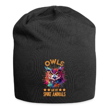 Bunte Eule - Jersey-Beanie - Schwarz - Vorne