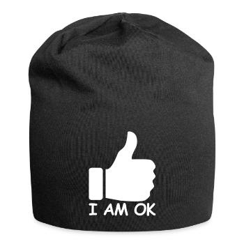 Ich bin ok | Daumen hoch, lustige Sprüche - Jersey-Beanie - Schwarz - Vorne