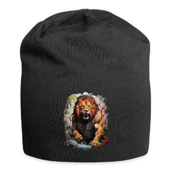 Majesté rayonnante : l’artiste lion de la forêt - Bonnet en jersey - noir - Devant