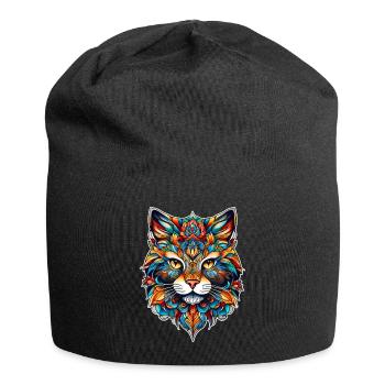 Cooles Katzen Symbol - Jersey-Beanie - Schwarz - Vorne