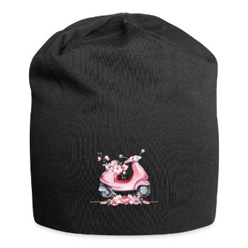 Pinkes Motorrad - Jersey-Beanie - Schwarz - Vorne