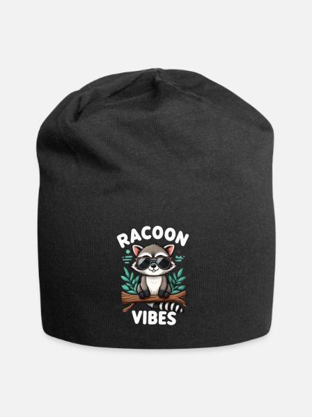 Raccoon with sunglasses - Jersey Beanie - black