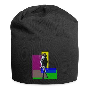 Urban Chic: Banksy-inspiriertes Mädchen - Jersey-Beanie - Schwarz - Vorne