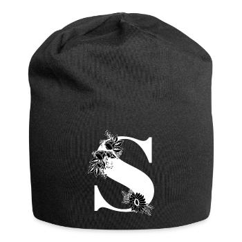 Schwarz-weiße Blumenbuchstaben - Jersey-Beanie - Schwarz - Vorne