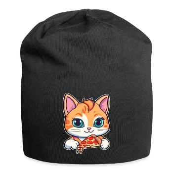 Le chat adore la pizza - Bonnet en jersey - noir - Devant