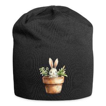 Lapin dans un pot de fleurs - pour la classe lapin - Bonnet en jersey - noir - Devant