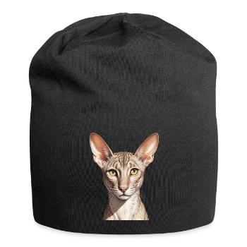 Coole orientalisch kurze Katze - Jersey-Beanie - Schwarz - Vorne