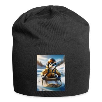 Eine Echse bei einer Schlittenfahrt - Jersey-Beanie - Schwarz - Vorne
