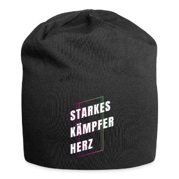 Starkes Kämpferherz - Mut machen - Kraft schenken - Jersey-Beanie - Schwarz - Vorne