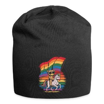 Teddy Bear Rides Unicorn LGBTQ Rainbow Flag - Jersey Beanie - black - Front