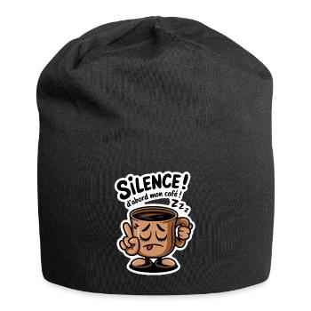 Sei still! Zuerst mein Kaffee - Humor - Jersey-Beanie - Schwarz - Vorne