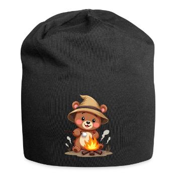 Camping Bär genießt Leckereien am Lagerfeuer - Jersey-Beanie - Schwarz - Vorne
