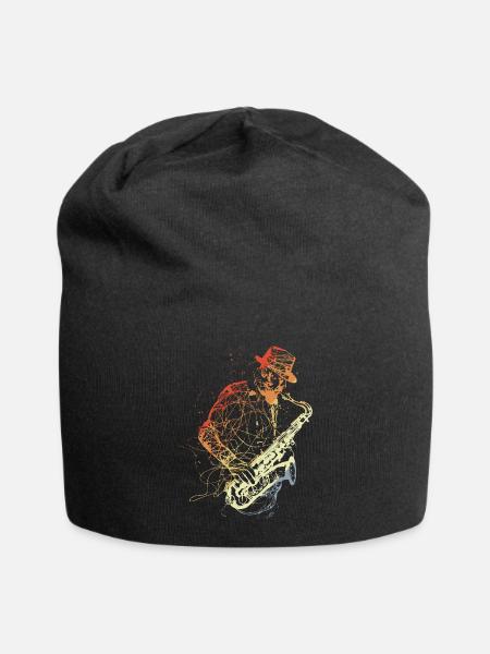 Retro Saxophonspieler Zeichnung - Jersey-Beanie - Schwarz