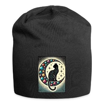 Schwarze Katze Luna - Jersey-Beanie - Schwarz - Vorne