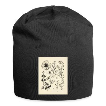 Tuschezeichnung von Blumen - Jersey-Beanie - Schwarz - Vorne