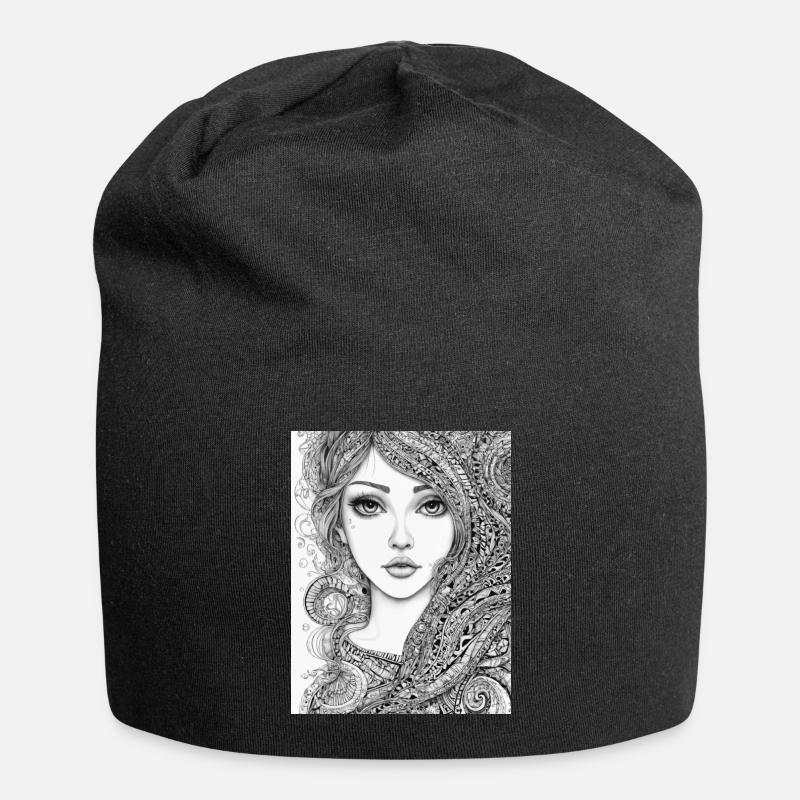 Abstraktes Porträt - Jersey-Beanie - Schwarz