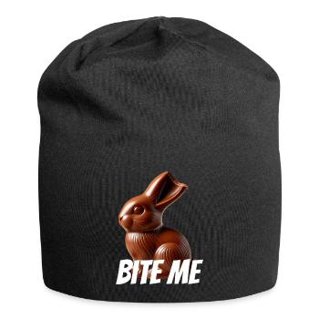 🍫 Bite Me – Lustiger Schokoladenhase 🐰 - Jersey-Beanie - Schwarz - Vorne