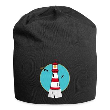 Lighthouse with Seagulls Maritime Motif in Retro Style - Jersey Beanie - black - Front