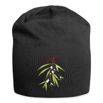 Festlich illustrierter Mistelzweig & weiße Beeren - Jersey-Beanie - Schwarz - Vorne