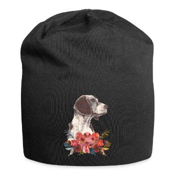 Hund und Blumen - Jersey-Beanie - Schwarz - Vorne