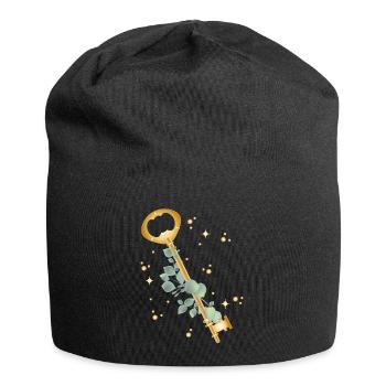 Clé dorée avec motif de branche d’eucalyptus - Bonnet en jersey - noir - Devant