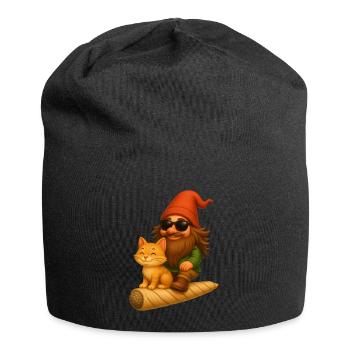 Cooler Zwerg mit Katze auf Joint fliegend - Weed - Jersey-Beanie - Schwarz - Vorne