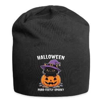 Halloween Kitten and Jack-O-Lantern - Jersey Beanie - black - Front