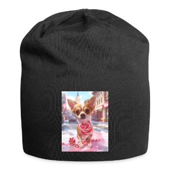Candy Pup with Candy Cane - Jersey Beanie - black - Front