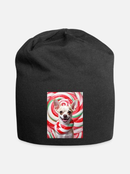 Candy Dog im Peppermix-Hintergrund - Jersey-Beanie - Schwarz