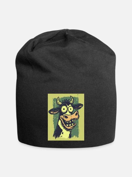 Grotesque Cow Comic Caricatures - Jersey Beanie - black