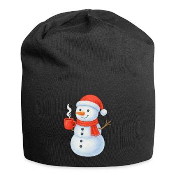 Bonhomme de neige avec écharpe et gobelet rouges - Bonnet en jersey - noir - Devant
