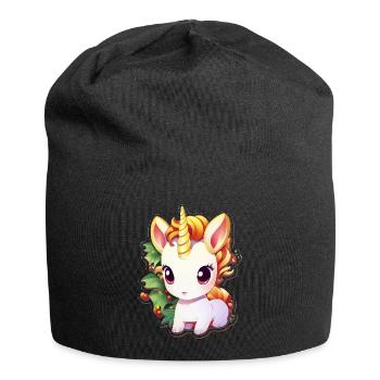 Unicorn in the festival forest with mistletoe - Jersey Beanie - black - Front