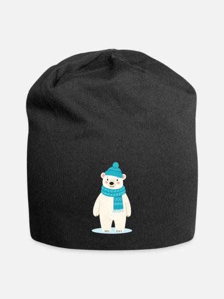 Niedlicher Eisbär mit Mütze und Schal - Jersey-Beanie - Schwarz
