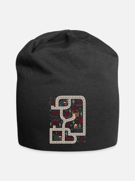 Map Trail Colorful Village World - Jersey Beanie - black