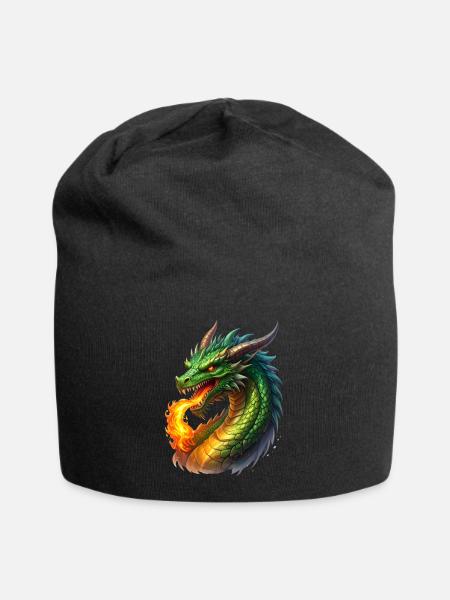 Feuer speiender Drache - Jersey-Beanie - Schwarz
