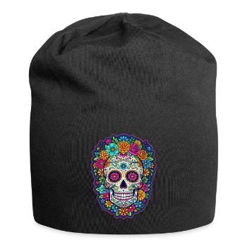 Tête de mort mexicaine sugar skull crâne fleurs - Bonnet en jersey - noir - Devant