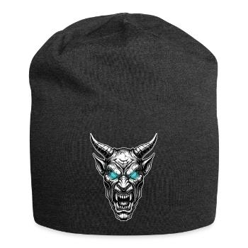 Gehörnter Dämon Gotische Totem, Eisblaue Augen - Jersey-Beanie - Anthrazit - Vorne
